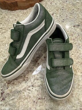 Kids Green Velcro Vans